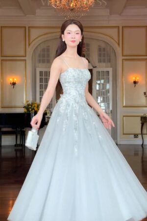 Đầm maxi lưới xòe phối ren thêu nổi Sò Vintage – mẫu VELANA cho thuê tại Hà Nội