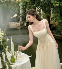 đầm maxi ren ánh phối lưới Sò Vintage – mẫu ELODIE cho thuê tại Hà Nội